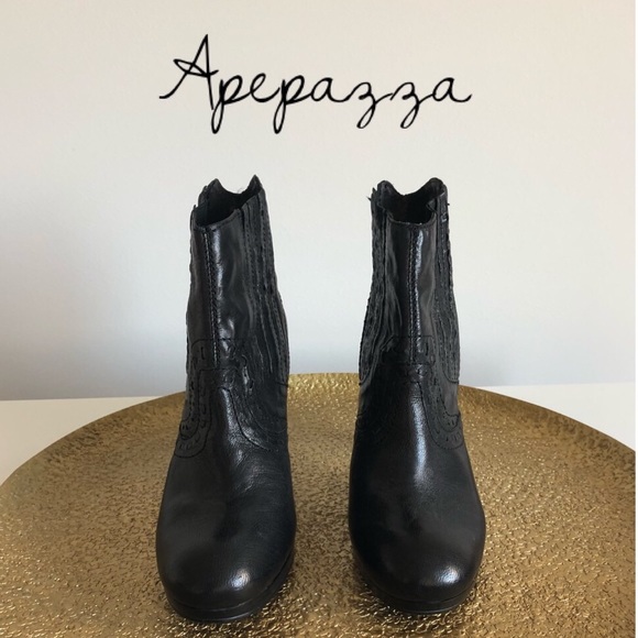 Apepazza Shoes - Apepazza Black Embroidery Leather Boots Size 10